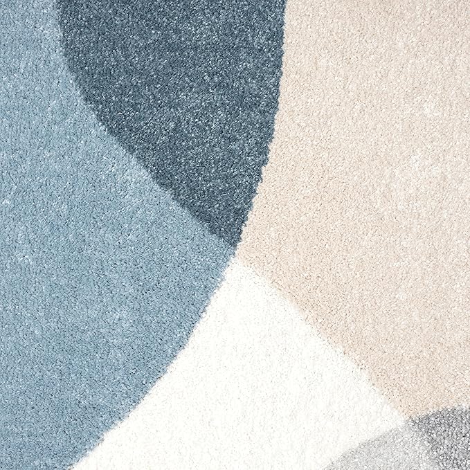 Abani Deco Collection Area Rug - Cream/Blue Mid-Century Design -5'3" x 7'6"(5'x8') - Easy to Clean - Durable for Kids and Pets - Non-Shedding - Medium Pile - for Living Room, Bedroom & Office
