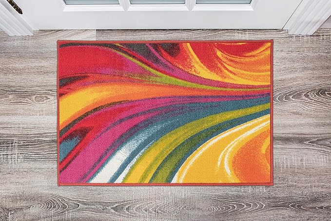 Rugshop Modern Contemporary Waves Non-Slip (Non-Skid) Area Rug 20" X 30" Multi
