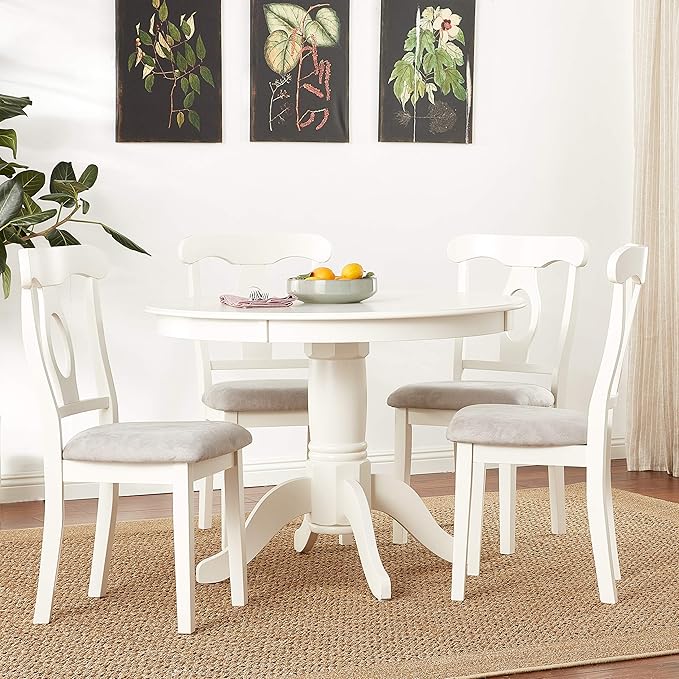 Angel Line 5 Piece Lindsey Dining Set, Off-White/Gray