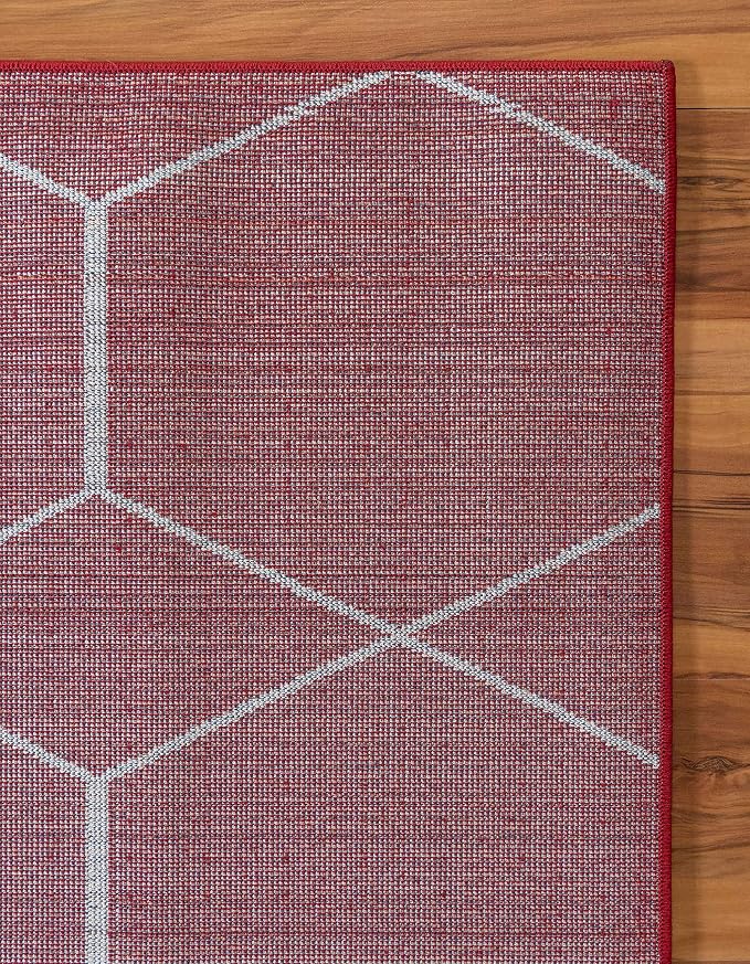 Unique Loom Trellis Frieze Collection Area Rug - Geometric (10' x 14' 1", Red/ Ivory)