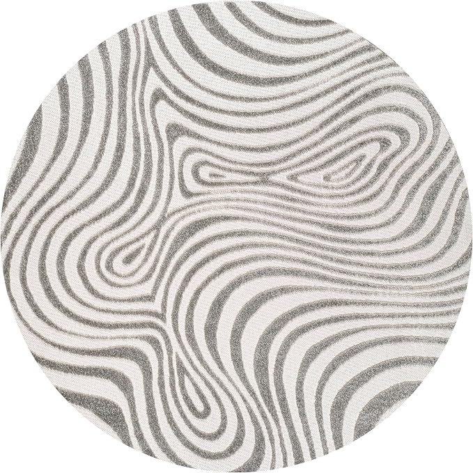 JONATHAN Y Maribo High-Low Abstract Striped Gray/Ivory 9' Round Indoor/Outdoor Area Rug, Pet Friendly, Non-Shedding, Stain Resistant, Easy-Cleaning for Backyard, Patio, Porch (SCN103B-9R)