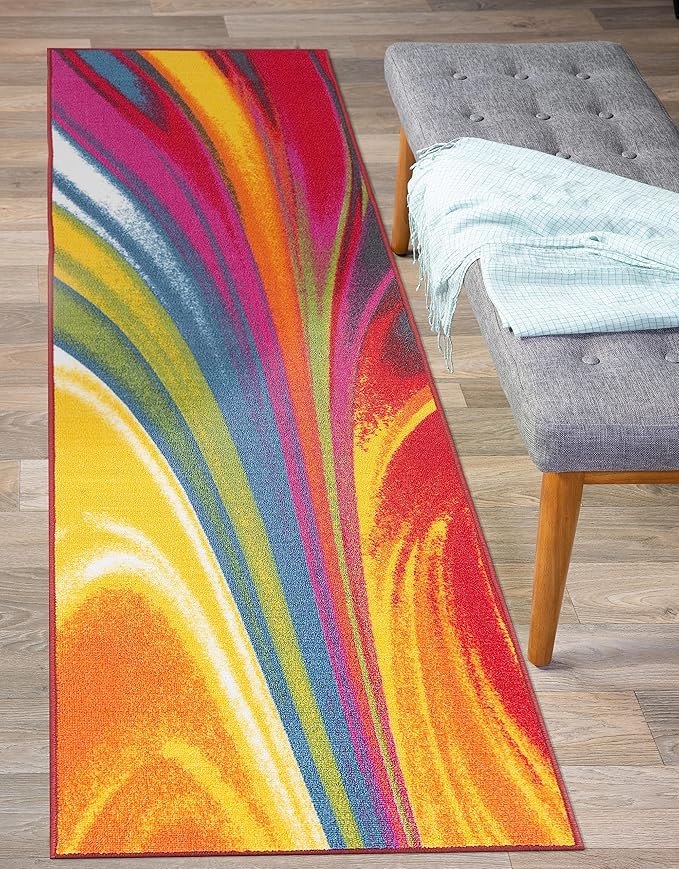 Rugshop Modern Contemporary Waves Non-Slip (Non-Skid) Area Rug Runner 2' X 7' (22" X 84") Multi