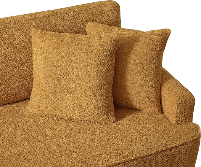 GDFStudio Upholstered Chaise Lounge Chair Indoor with Ottoman, Boucle Fabric Chaise Chair with 2 Throw Pillows and Solid Wood Legs, Recliner Lounge Chair for Office Living Room Bedroom, Orange