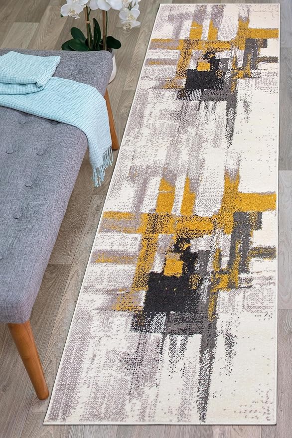 Rugshop Gold Modern Abstract Runner Rug — Non-Shedding for Narrow Hallway, Kitchen and Entryway 2' x 10'