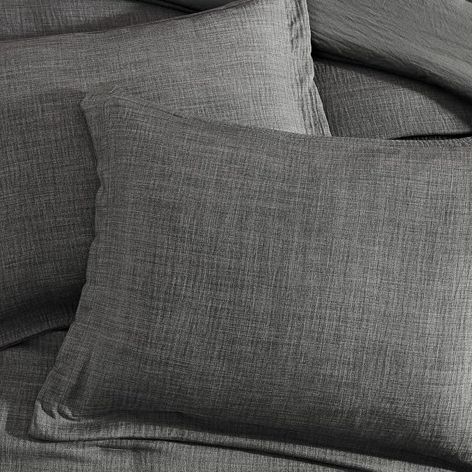 Geniospin Queen Comforter Set - 7 Pieces Comforter Queen Size, Solid Bedding Set for All Season, Textured Bed in a Bag with Flat Sheet and Fitted Sheet, Pillowcases and Shams (Grey, 90''x90'')
