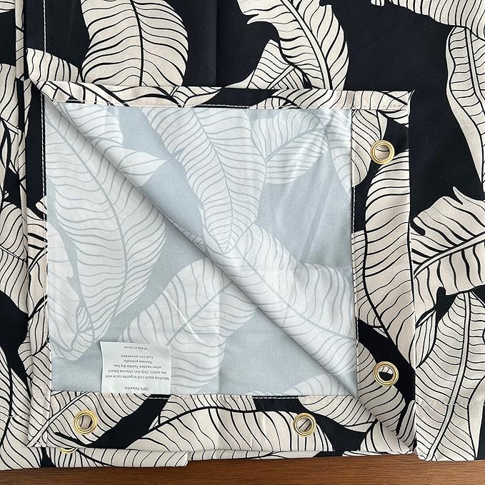 Black and Cream Banana Leaf Shower Curtain – 72x72 Tropical Botanical Fabric Bathroom Curtain, Minimalist Monochrome Design, Modern Printed Decor for Apartments, Guest Baths, or Dorms