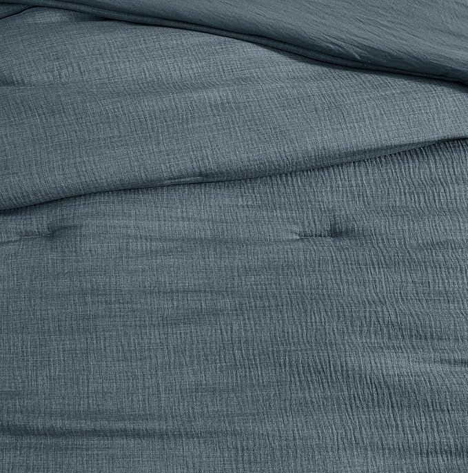 Geniospin Twin Comforter Set - 5 Pieces Comforter Twin Size, Solid Bedding Sets for All Season, Textured Bed in a Bag with Flat Sheet and Fitted Sheet, Pillowcases and Shams (Navy Blue, 66''x86'')