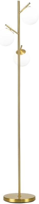 3-Light Tree Floor Lamp, Metal and Glass Modern Standing Lamp for Living Room Bedroom Office, 66.5" H, Gold and White