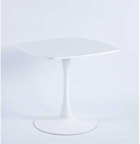 23.62 inches Square Dining Table for 2, Special Kitchen Table with Tulip Shape & Metal Pedestal Base, Mid Century Modern Bistro White Tulip Table for Kitchen, Small Space, Cafe