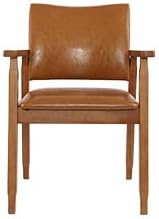 NOBPEINT Mid-Century Dining Side Chair with Faux Leather Seat in Brown, Arm Chair in Walnut, Set of 2