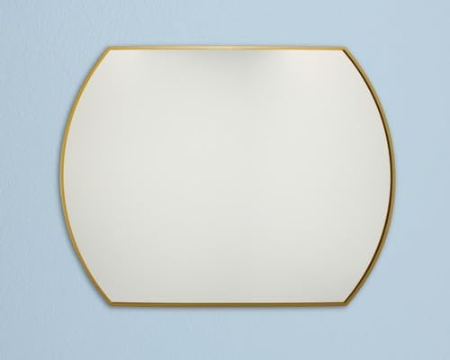 Harper Crescent Wall Mirror 30”x36” Over Sink Bathroom Mirror, Arched Arc Tempered Glass “Brass” Vanity Mirror, Great for Hallway/Entryway/Bedroom, Hangs Horizontal/Portrait/Vertical/Landscape, Gold
