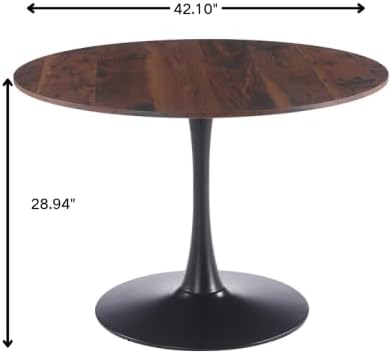 Round Tulip Dining Table, Walnut Tulip Table with 0.8" Thickened Tabletop, 42.1 inches Dining Pedestal Table, Tulip Shape Table for Dining Room, Office, Cafe