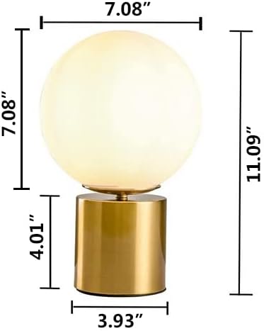 SOTTAE 11 Inch Modern Gold Globe Table Lamp,Vintage Mid Century Round Table Lamp with Milk White Glass Shade Metal Base for Bedroom Bedside Lamp Living Room End Table