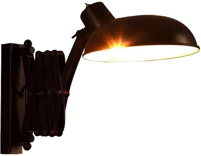 Retro Industry Teles Arm Wall Mount Lamp, Adjustable Swing Black Iron Light Sconce for Bedroom, Living Room Loft Fixture