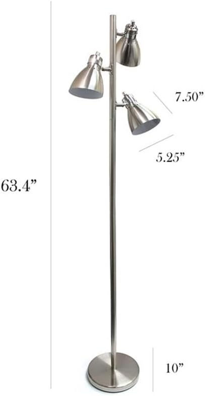 Simple Designs LF2007-BSN Metal 3 Light Tree Floor Lamp, Brushed Nickel