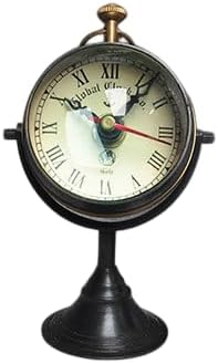 Vintage Brass Table Clock, Antique Style Round Desk Clock with Roman Numeral Dial, Decorative Mantel Clock for Office Desk, Bookshelf, Study, Living Room, Shelf Decor Gift