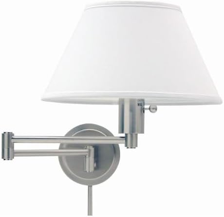 House Of Troy WS14-52 Home/Office Collection Swing-Arm Wall Lamp, Satin Nickel with White Linen Hardback Shade