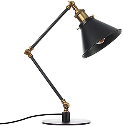 Industrial Metal Desk Lamp with Adjustable Swing Arm - Vintage Bedside Table Light for Bedroom, Retro Cafe Reading Lamp in Black and Gold Finish