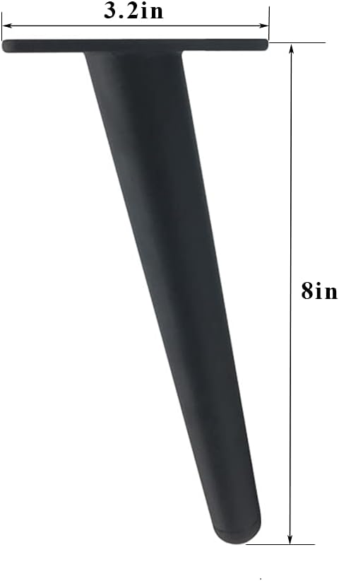 Oblique Furniture Leg 8 Inch, Slant Tapered Metal Coffee Table Legs 4pcs, Mid Century Modern Sofa Cabinet Feet Black for Home DIY Project