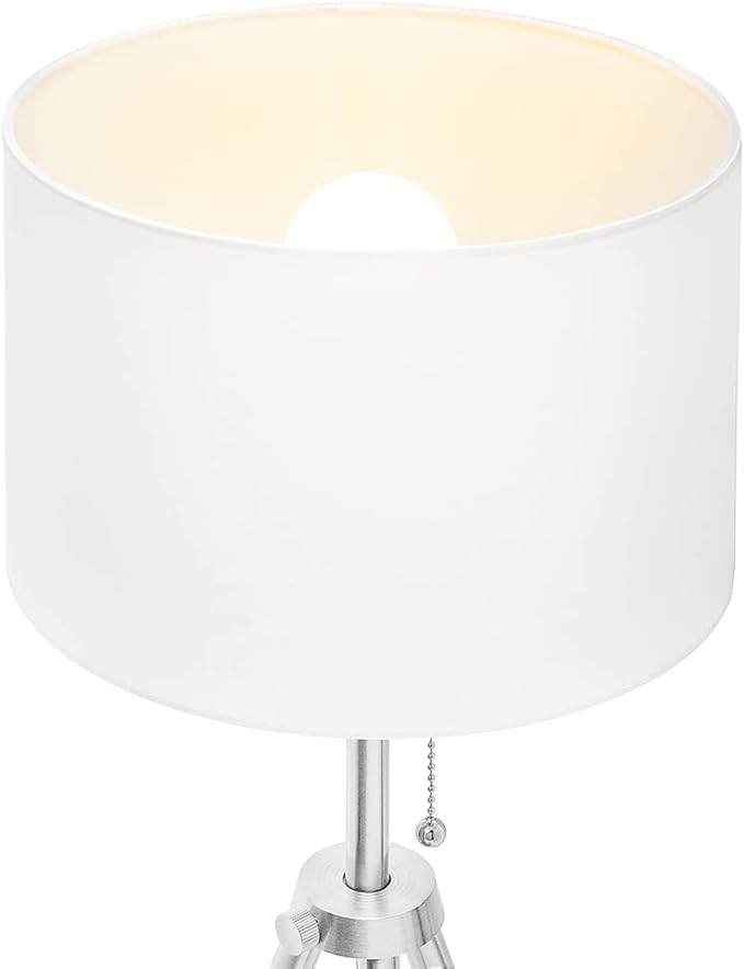 O’Bright Tripod Table Lamp, Adjustable in Height, 100% Metal Body with Linen Drum Shade, Bedside Lamp, Nightstand Lamp, Side Table Lamp for Living Room, Bedroom, Office, Brushed Nickel