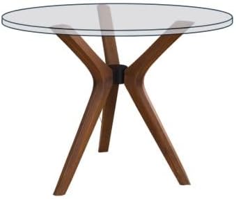 Mid Century Modern Dining Table Base Only, Pedestal Table Bases, Wooden Legs for Kitchen Tables, Glass Top Wood Top Assembly Tools Available (Glass Tabletop Anti-Slip Pads, Walnut)