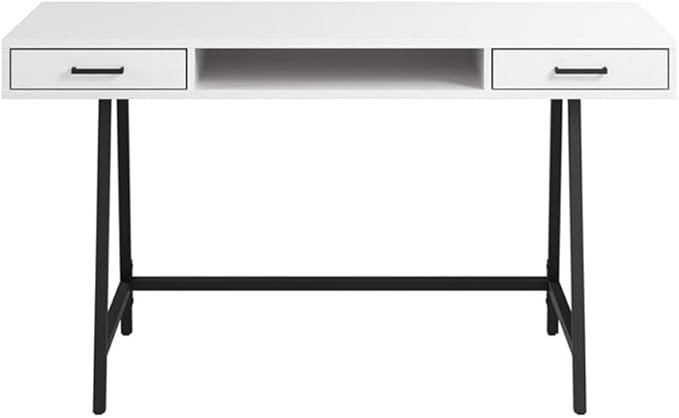 Bush Home Steele 54W Writing Desk with Storage in Pure White Oak | Large Wooden Computer Table for Home Office Workspace