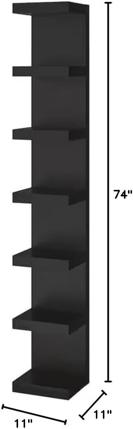 Home Stuf Lack Wall Shelf Unit with Extra Strong Backboard, 7 Tier Vertical Lack Wall Shelves, Column Shelf Organizer & Storage for Bedroom, Living Room Home Decor (Black Brown)