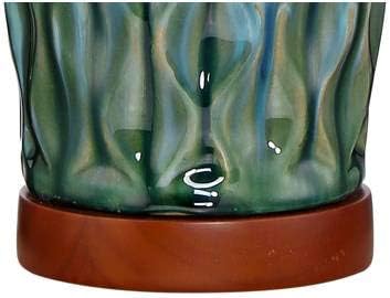 360 Lighting Rocco Mid Century Modern Table Lamp 30" Tall Ceramic Blue Teal Glaze Wood Handmade Linen Drum Shade Cottage Core Decor for Living Room Bedroom House Bedside Home (Colors May Vary)