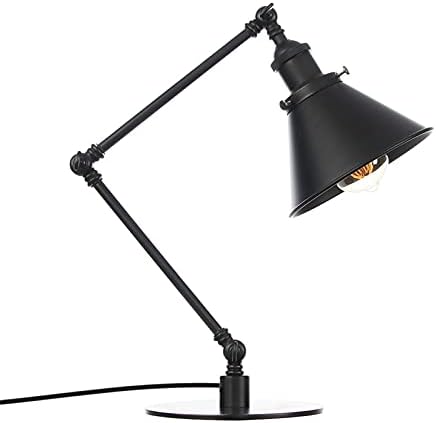 Industrial Metal Task Table Lamp - Adjustable Swing Arm Vintage Desk Lamp for Bedroom, Bedside Night Light, Retro Cafe Reading Light in Black & Gold Finish