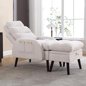 HCHAIRH Accent Chair with Ottoman Set, Comfy Reading Chair and Ottoman, Modern Oversized Lounge Armchair with Adjustable Backrest for Living Room Bedroom, Teddy White