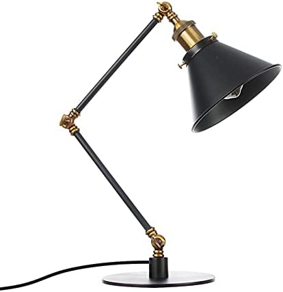 Industrial Metal Desk Lamp with Adjustable Swing Arm - Vintage Bedside Table Light for Bedroom, Retro Cafe Reading Lamp in Black and Gold Finish