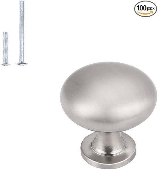 100 Pack Brushed Nickel Cabinet Knobs,Satin Nickel Drawer Knobs Dresser Knobs,Solid Round Kitchen Cabinet Pulls for Dresser Drawers,1-3/16 Inch(29.5mm) Drawer Pulls