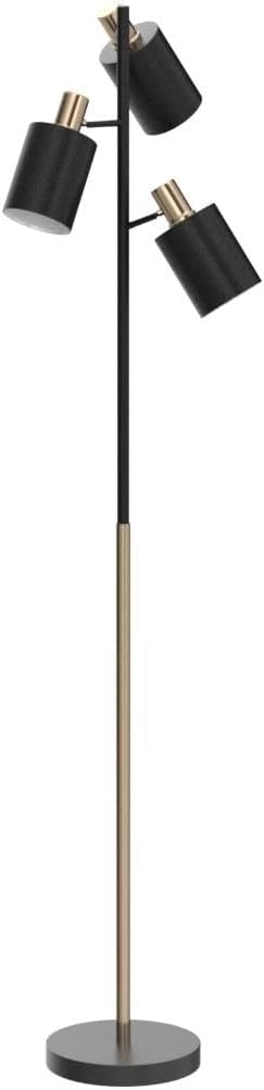 GLOBE Electric x Novogratz 67354 67" 3-Light Tree Floor Lamp, Matte Black, Brass Accents, Adjustable Pivoting Heads, Modern Standing Light for Living Room or Office, E26 Base, Upscale Industrial
