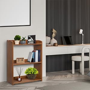 Narrow Bookcase by Natural Wood, 3 Tier Bookshelf, Small Book Shelves Freestanding Display Storage Shelves. Open Bookshelf for Bedroom, Living Room and Office (Brown, 3 Tier Simple)