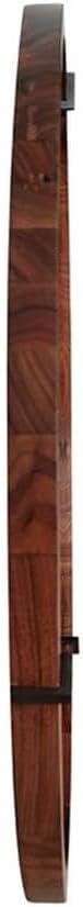 Pemberly Row 31.5" Round Accent Mirror, Walnut Wood and Veneer Frame, Brown Finish, Mid-Century Modern Design, Gunmetal Geometric Accents, Wall Mount for Entryway, Bedroom, Living Room Decor