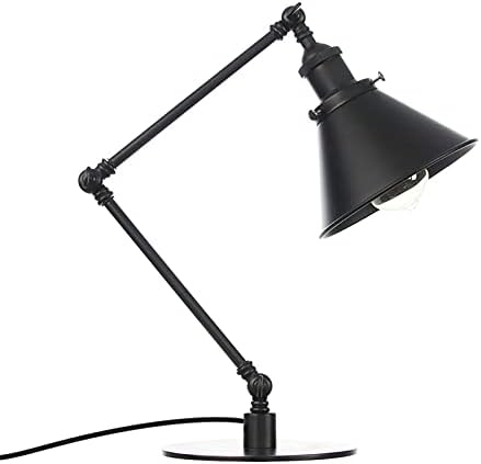 Industrial Metal Task Table Lamp - Adjustable Swing Arm Vintage Desk Lamp for Bedroom, Bedside Night Light, Retro Cafe Reading Light in Black & Gold Finish