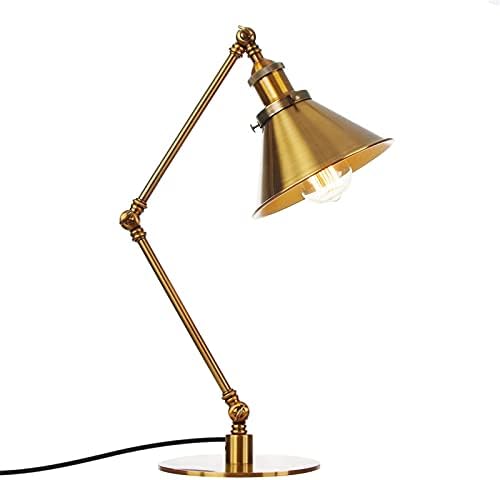 Vintage Industrial Metal Desk Lamp with Adjustable Swing Arm - Retro Black and Gold Task Light for Bedroom, Cafe, Reading and Nightstand Use