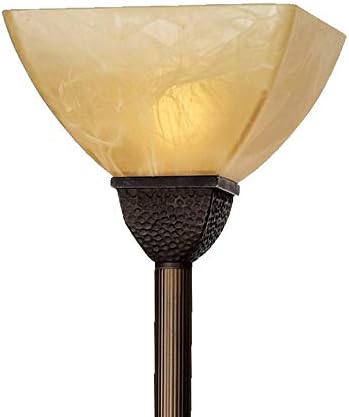Franklin Iron Works Rustic Farmhouse Mission Torchiere Floor Lamp 71 1/2" Tall Roman Bronze 3-Light Frosted Champagne Amber Glass Shade for Living Room Reading Bedroom Office House Home Decor