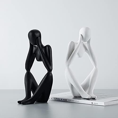 Asng Resin Thinker Style Abstract Sculpture Statue Collectible Figurines Home Office Bookshelf Desktop Decor (White,Think Deeply, Large)