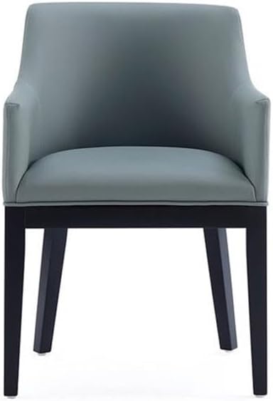 Manhattan Comfort Gansevoort Modern Faux Leather Dining Chair with Arms, Leatherette Upholstery on Solid Beech Wood Frame, Accent Furniture for Kitchen Table or Office, Set of 1, Pewter