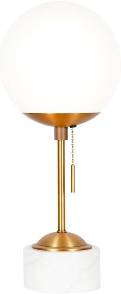 Reagan 17.75" Tall Table Lamp with Glass Shade in Brass/ White Marble/White Milk