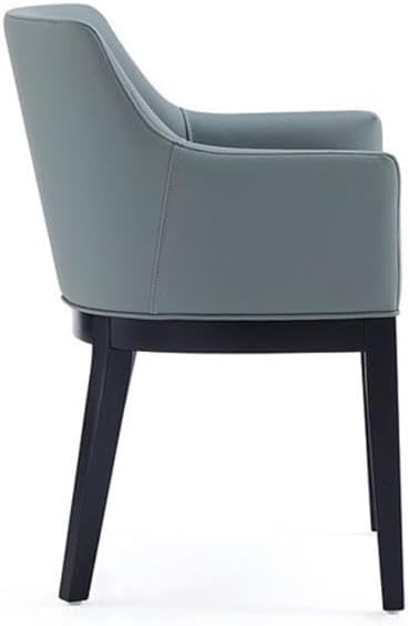Manhattan Comfort Gansevoort Modern Faux Leather Dining Chair with Arms, Leatherette Upholstery on Solid Beech Wood Frame, Accent Furniture for Kitchen Table or Office, Set of 1, Pewter