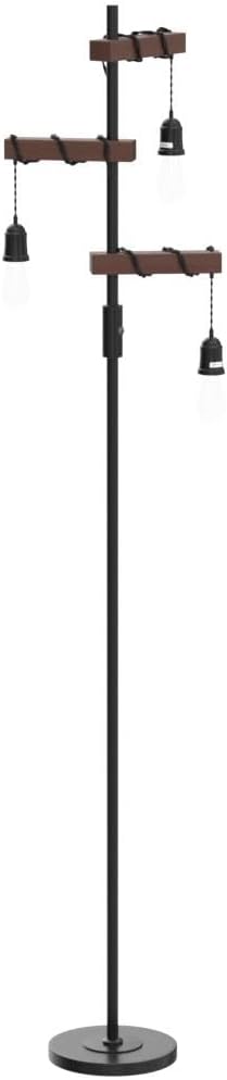 Industrial Floor Lamp, Farmhouse Tree 68 Inch 3 Lights Wood Standing Lamp, Sturdy Base Tall Vintage Metal Black Pole Light for Living Room Bedroom Office Rustic Home