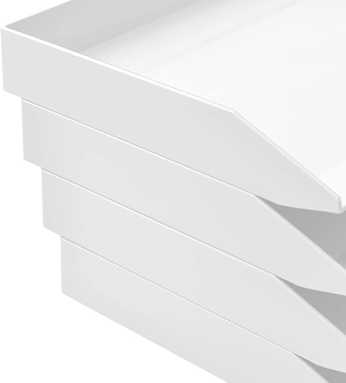 Acrimet 2 Tier Paper Organizer Letter Tray – Plastic Stackable Desk File Organizer, Side Load Paper Sorter for Letter/A4 Office File Folder Holder – White