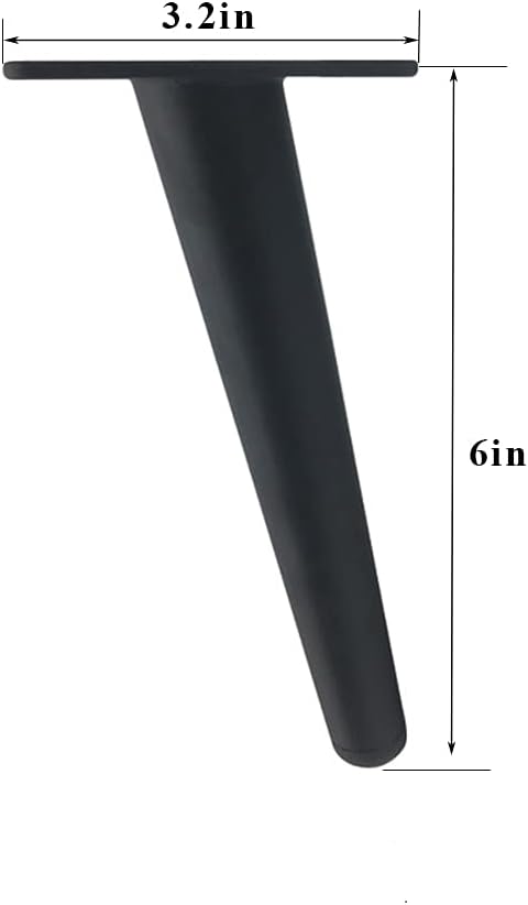 Oblique Furniture Leg 6 Inch, Slant Tapered Metal Coffee Table Legs 4pcs, Mid Century Modern Sofa Cabinet Feet Black for Home DIY Project