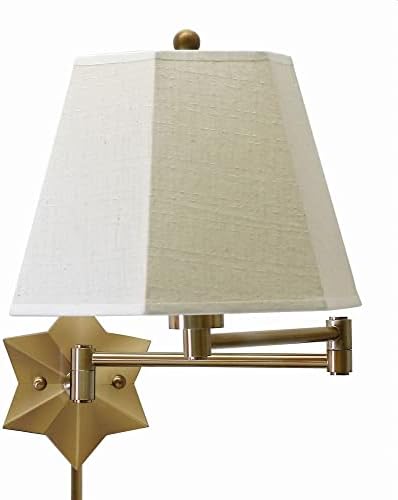 House of Troy WS751-AB 15-Inch Swing-Arm Star Wall Lamp Antique Brass with Off-White Linen Hardback Shade