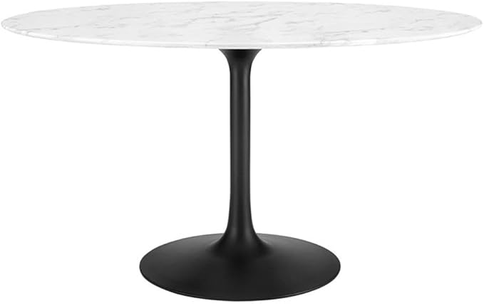 Modway Lippa 54" Oval-Shaped Mid-Century Modern Dining Table with Artificial Marble Top and Black Base