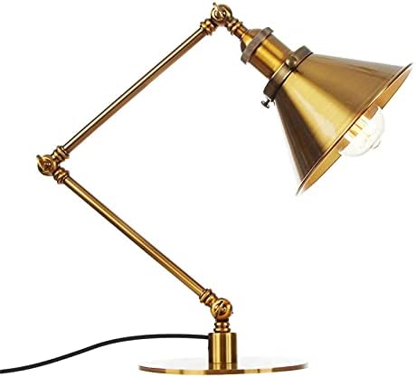 Vintage Industrial Metal Desk Lamp with Adjustable Swing Arm - Retro Black and Gold Task Light for Bedroom, Cafe, Reading and Nightstand Use