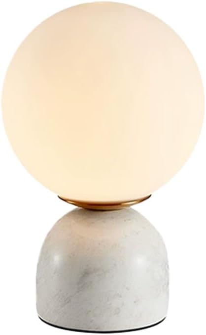 Meefad Globe Bedside Lamp, Modern Cute Night Light with Glass Shade, Marble Base, Small Table Lamp for Bedroom - White