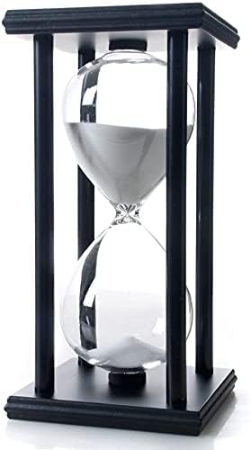 Hour Glasses with Sand 60 Minutes, Hourglass Sand Timer Decoration for Kids, 1 Hour Sand Clock Watch for Room Birthday Tea Coffee Table Book Shelf School Game Ornament Wooden (White Sand)